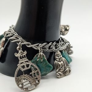 Vintage Asian Charm Bracelet - Turquoise stones